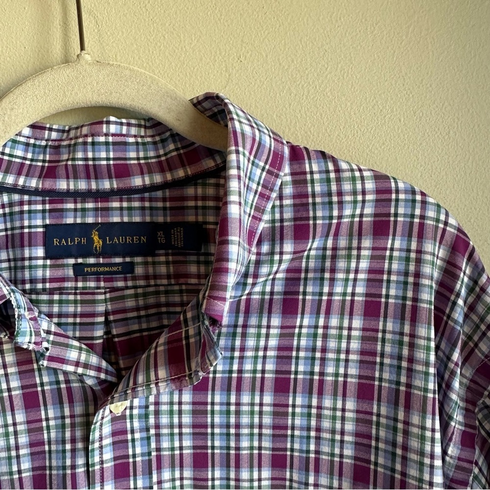 Ralph Lauren Performance Button Down Shirt Purple Blue Plaid Preppy​​